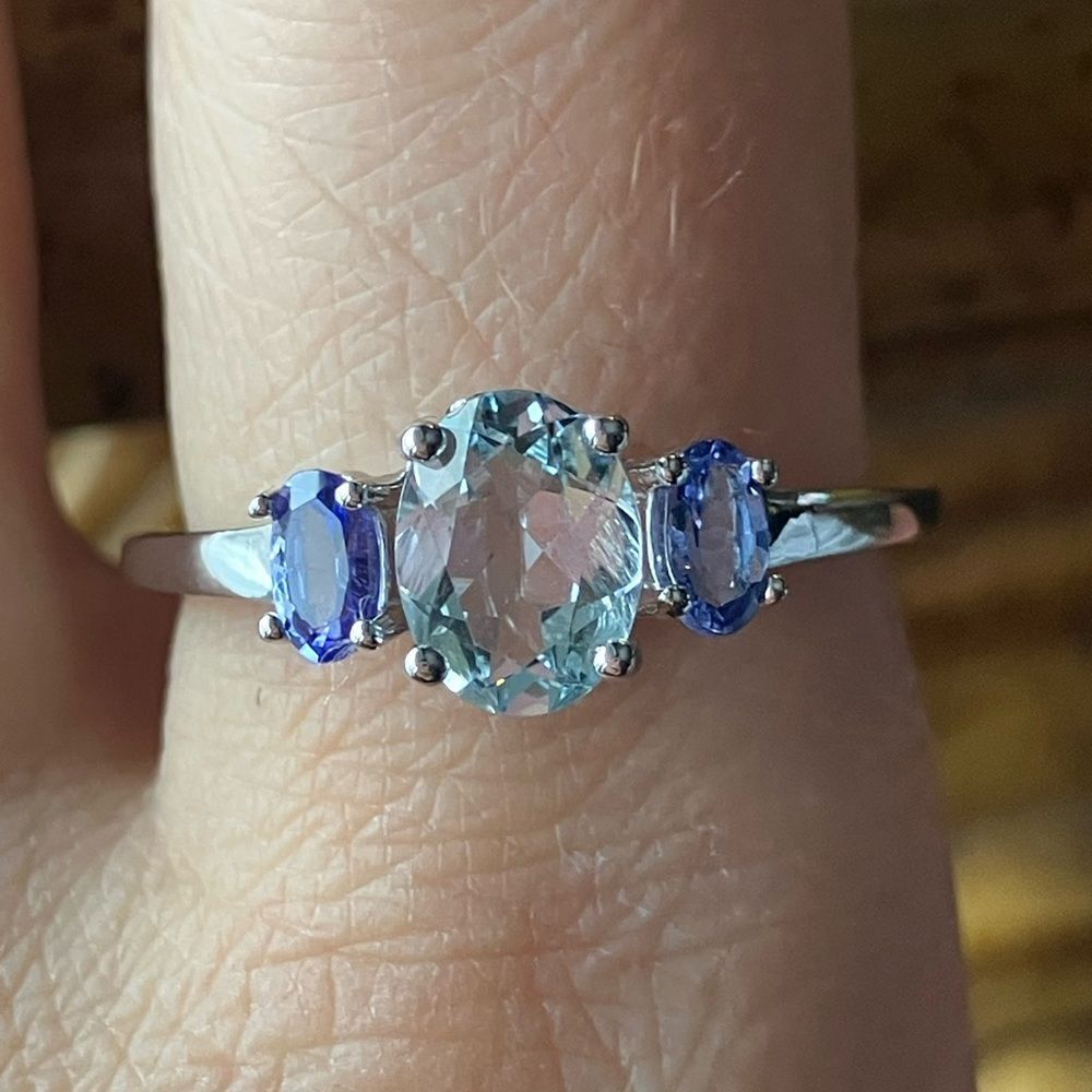 Natural Aquamarine Tanzanite Sterling Silver Ring Size 10